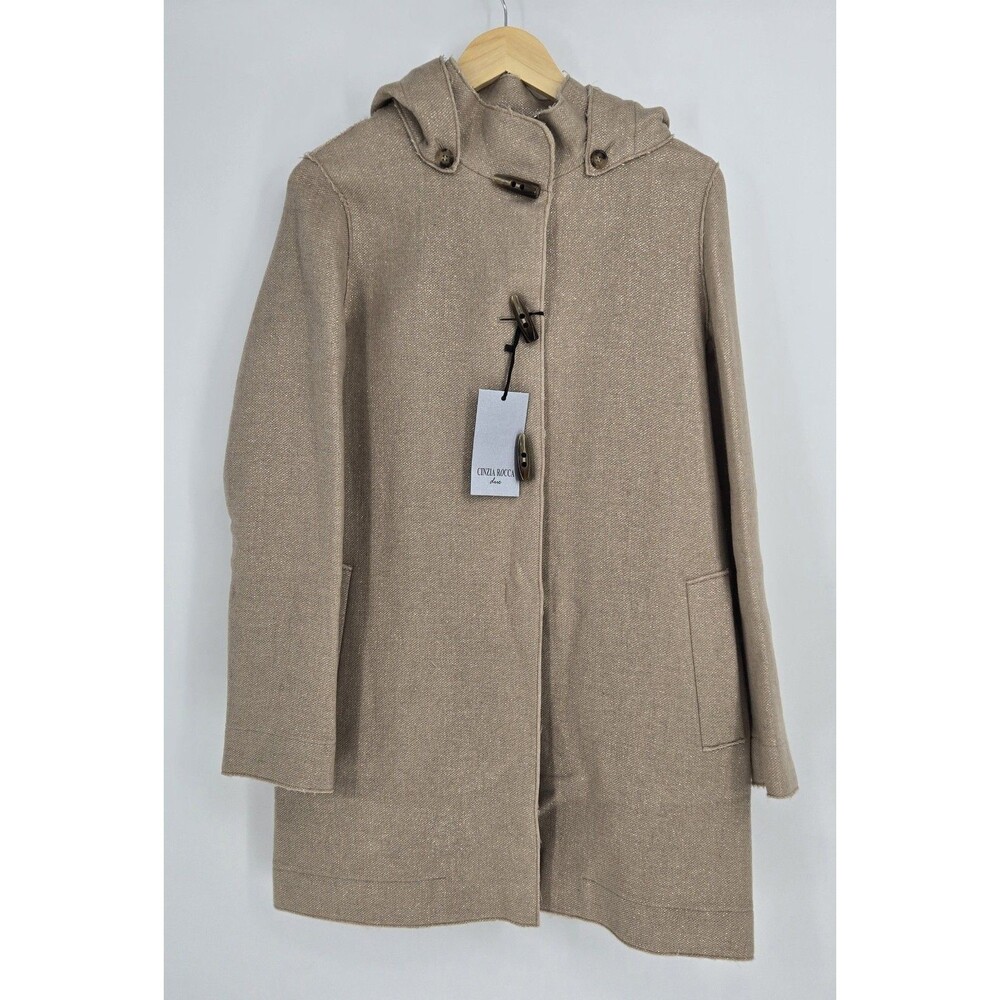 NWT Cinzia Rocca Due Beige 77% Wool Duffel Designer Coat Made In Italy Womens 10